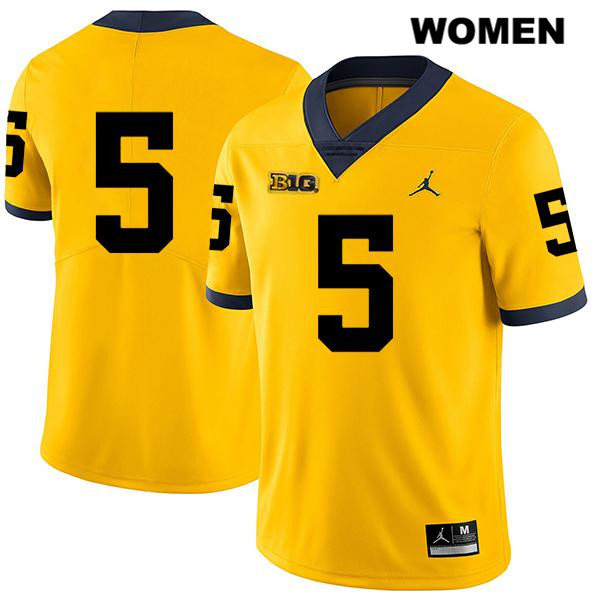 Women's NCAA Michigan Wolverines Joe Milton #5 No Name Yellow Jordan Brand Authentic Stitched Legend Football College Jersey WA25S25HR